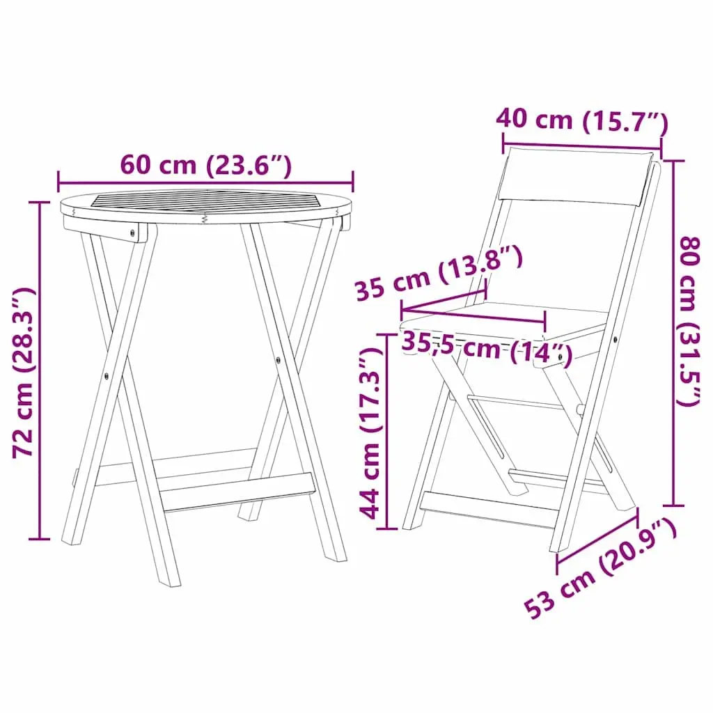 Garden Dining Set 3pcs Outdoor Table Chairs Patio Acacia Wood Backyard Setting