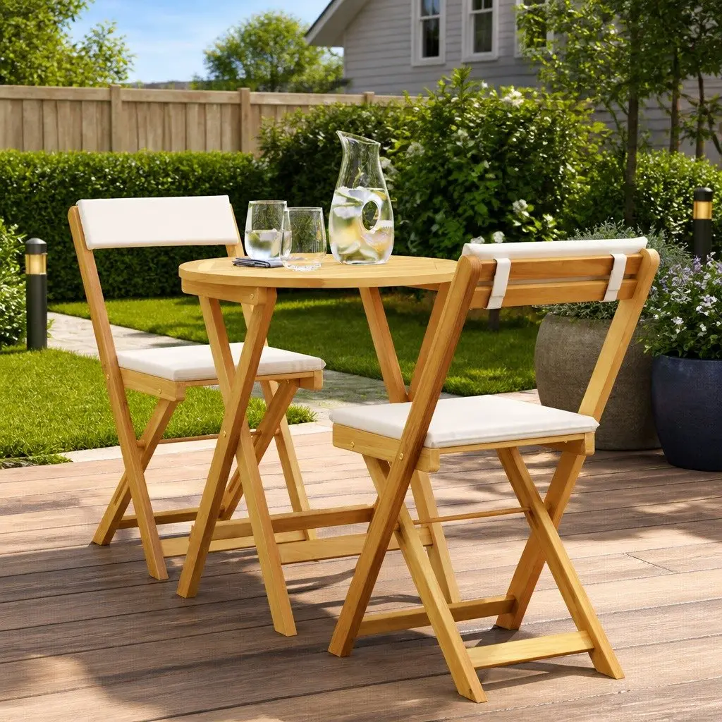 Garden Dining Set 3pcs Outdoor Table Chairs Acacia Wood Patio Furniture Brown