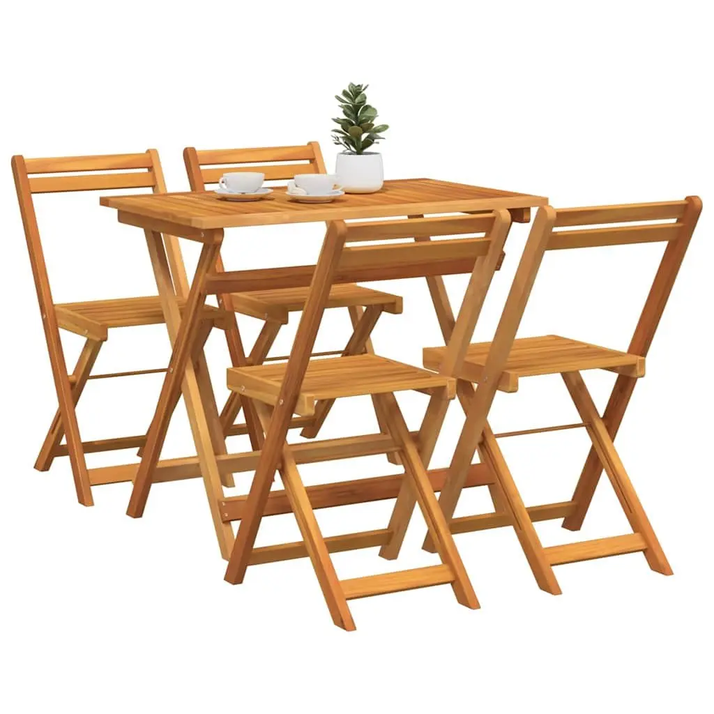 Folding Bistro Set Brown 5 Piece Outdoor Garden Furniture Table Chairs