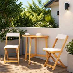 Bistro Set 3 Pcs Outdoor Garden Patio Furniture with Cushions Foldable Chairs