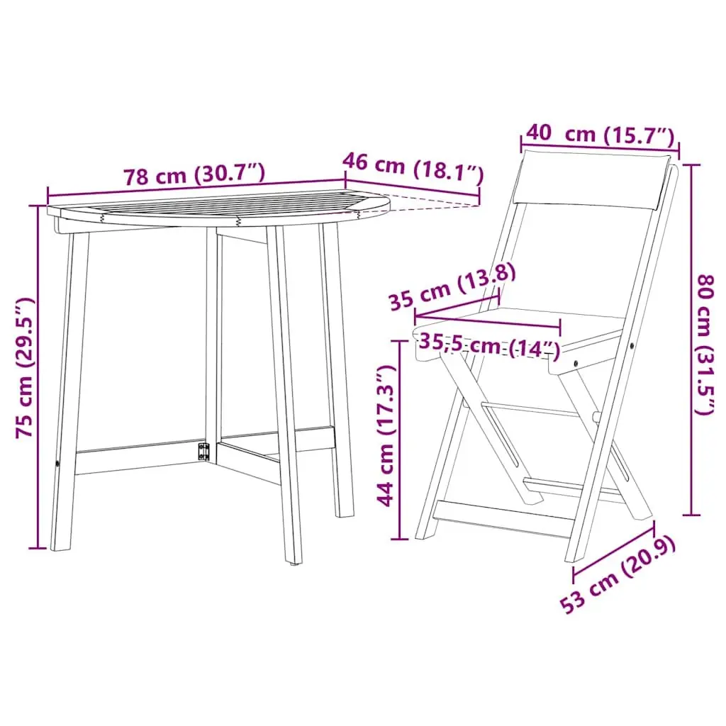 Bistro Set Brown 3 Piece Outdoor Garden Patio Furniture Foldable Chairs with Cushions