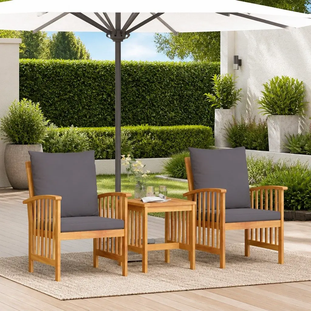 Garden Sofa Set Brown 3 Piece Outdoor Furniture Armchairs Table Acacia Wood