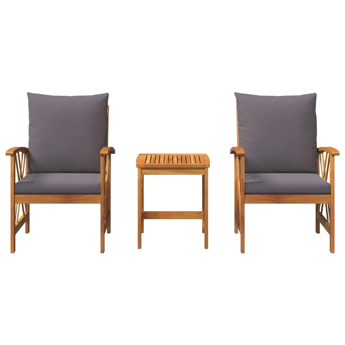 3 Piece Garden Sofa Set Brown Acacia Wood Outdoor Furniture Weather Resistant Cushions