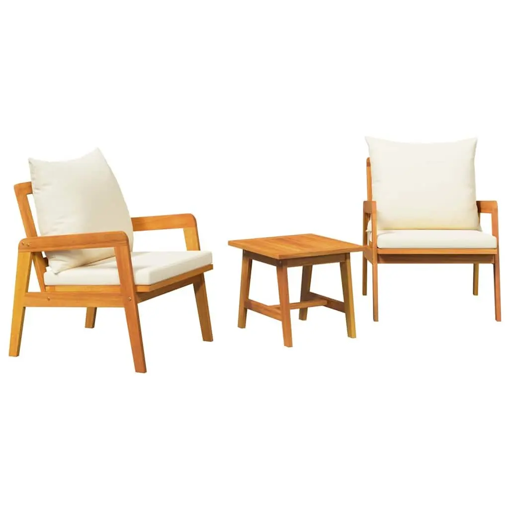 Outdoor Bistro Set 3 Pieces Brown Acacia Wood Garden Furniture with Cushions