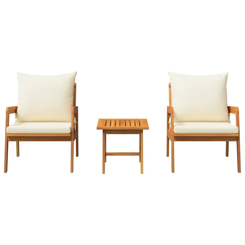 Outdoor Bistro Set 3 Pieces Brown Acacia Wood Garden Furniture with Cushions