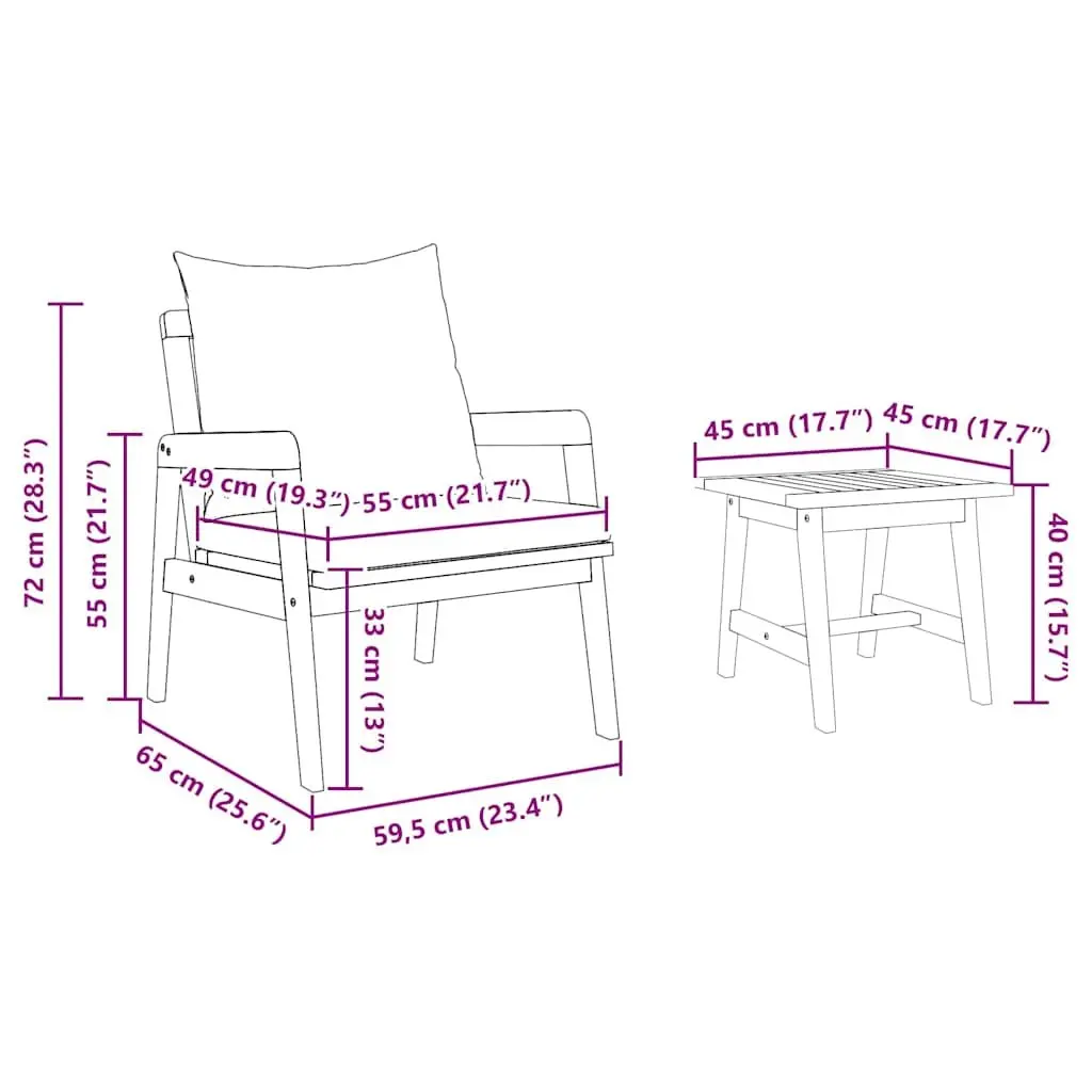 Outdoor Bistro Set 3 Pieces Brown Acacia Wood Garden Furniture with Cushions