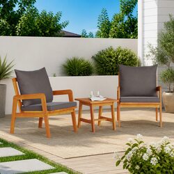 Outdoor Bistro Set 3 Piece Brown Acacia Wood Garden Furniture with Cushion