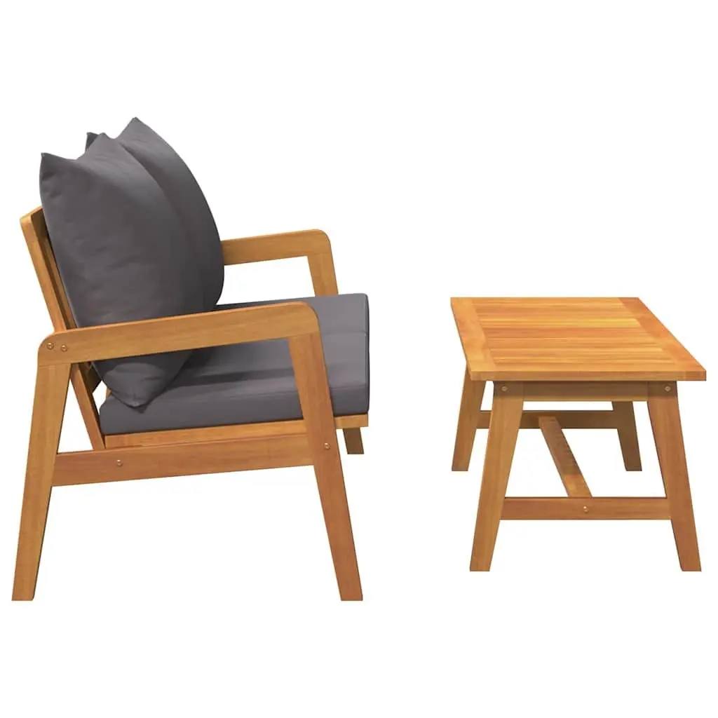 Bistro Set Brown Solid Acacia Wood 2 Piece Outdoor Garden Table Chairs