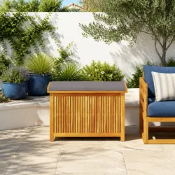 Outdoor Cushion Storage Box 90x50x60.5cm Solid Acacia Wood Garden Deck Organiser