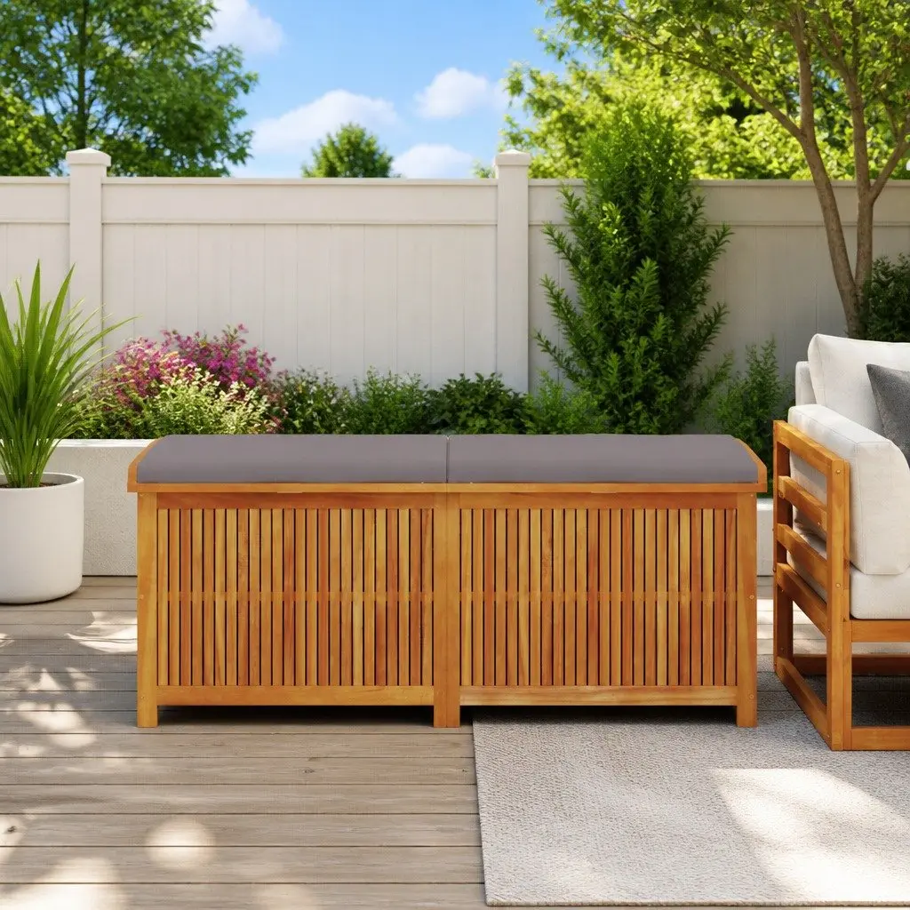 Outdoor Cushion Storage Box Brown 150x50x60.5cm Solid Acacia Wood Weather-resistant Frame
