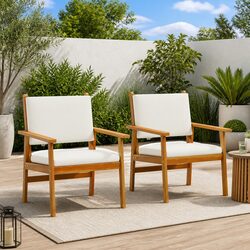 Outdoor Garden Chairs Set 2 pcs with Cushions Cream White Acacia Wood Furniture