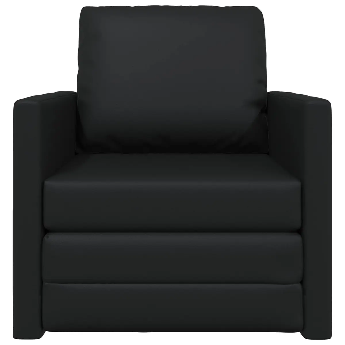 Modern Floor Sofa Bed 60cm Black Faux Leather Convertible Couch Guest Sleeping