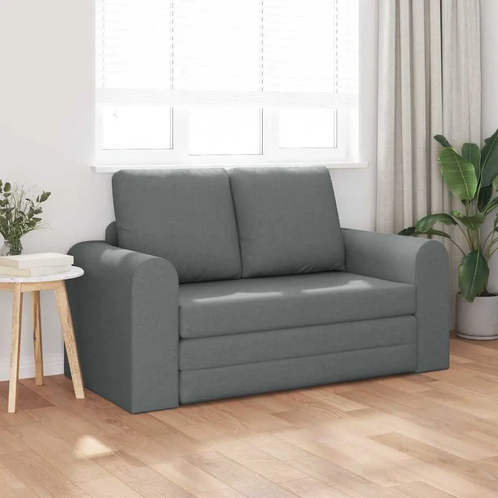 Convertible Sofa Bed Grey Fabric Compact Manual Adjustment