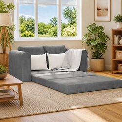 Sofa Bed Grey Velvet 148x71x83cm Convertible Couch Guest Bedroom Modern Living
