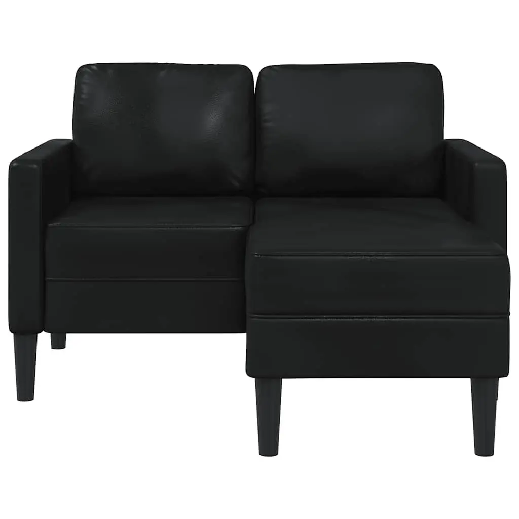 L-Shaped Sofa Black 2-Seater Faux Leather Corner Couch with Chaise Lounge