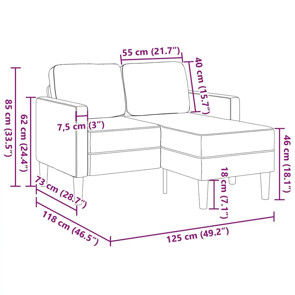 L-Shaped Sofa Black 2-Seater Faux Leather Corner Couch with Chaise Lounge