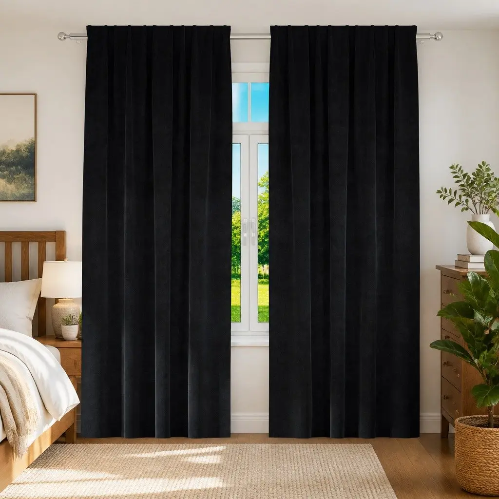 Blackout Curtains Black 140 x 245 cm Velvet Light Blocking Window Drapes 2 Piece Set
