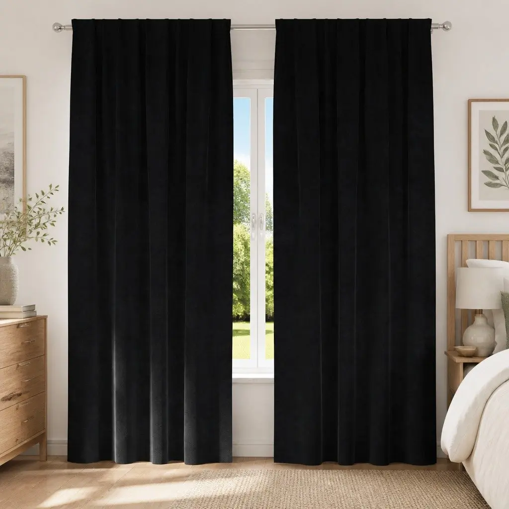 Blackout Curtains Black 140x260cm Velvet Light Blocking 2pcs