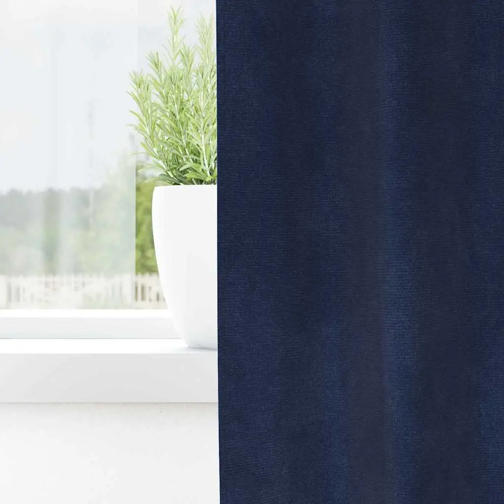 Blackout Curtains Dark Blue 140 x 245 cm Velvet Light Blocking Window Treatment 2 Piece