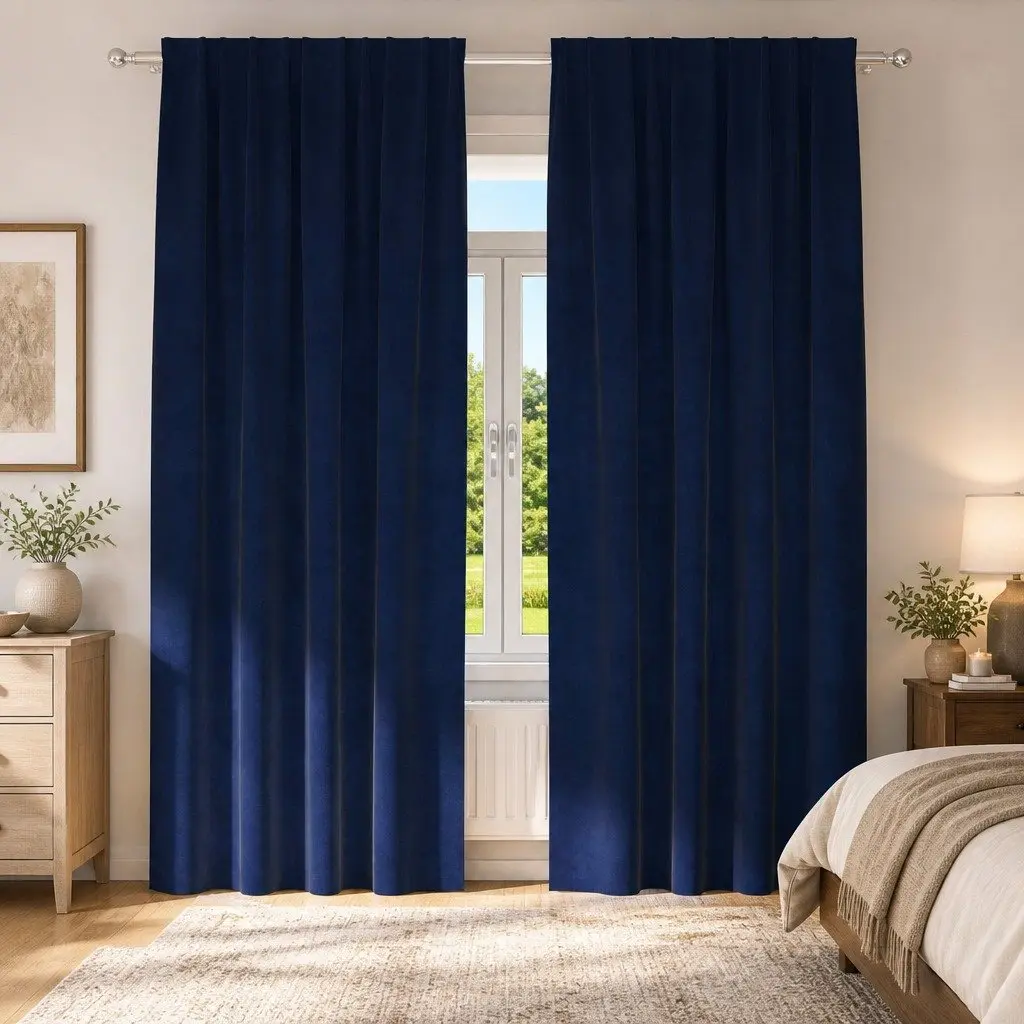 Velvet Curtains Dark Blue 140 x 260 cm Blackout Window Drapes