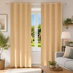Beige Blackout Curtains with Rings, 2 Pieces, Quality Design