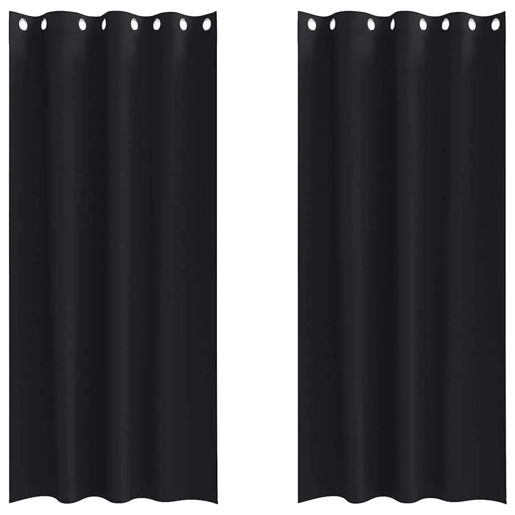 Blackout Curtains Black 245 x 140 cm Hook and Ring System 2 pcs