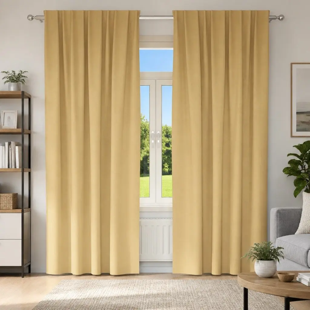 Blackout Curtains Beige 245 x 140 cm 2 pcs Hook and Ring System Modern Window Drapes