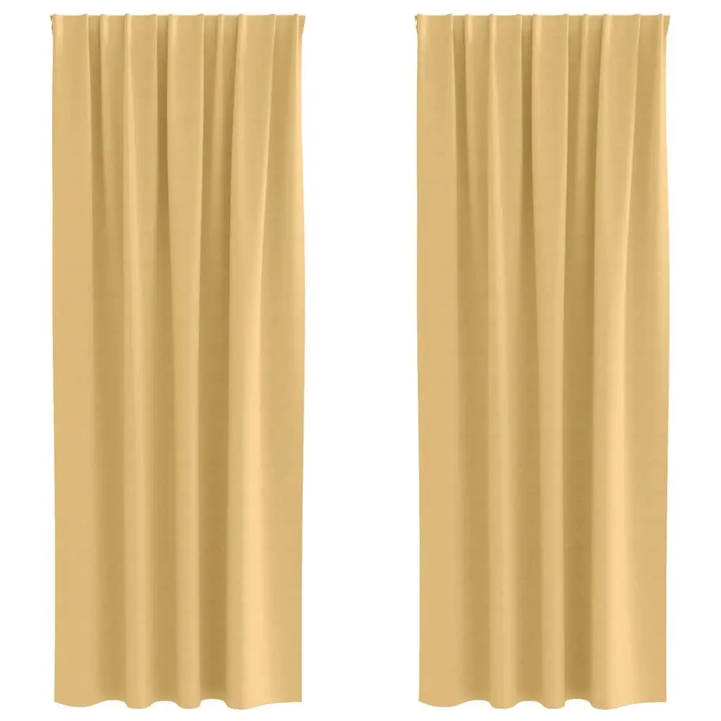 Blackout Curtains Beige 245 x 140 cm 2 pcs Hook and Ring System Modern Window Drapes