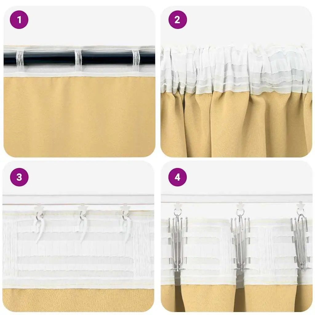 Blackout Curtains Beige 245 x 140 cm 2 pcs Hook and Ring System Modern Window Drapes