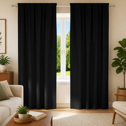 Concise Blackout Curtains, 2 Pcs Black 245 x 140 cm