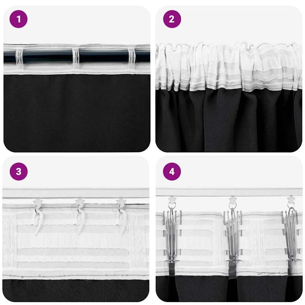 Blackout Curtains with Rings 2 pcs Black 245 x 140 cm Window Drapes Rod