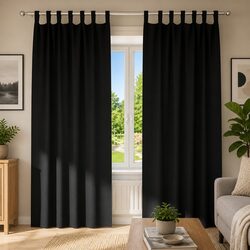Concise Blackout Curtains with Rings - 2 pcs Black 245 x 140 cm