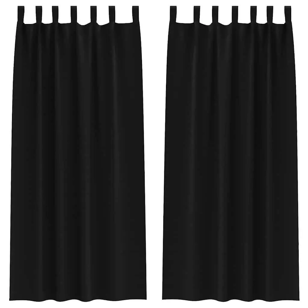 Blackout Curtains Black 245 x 140 cm Hook and Ring System 2 Piece Window Treatment Drapes