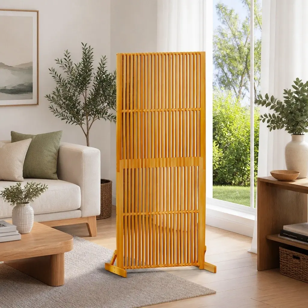 Room Divider Privacy Screen Indoor Outdoor 180.5cm Wooden Slatted Freestanding