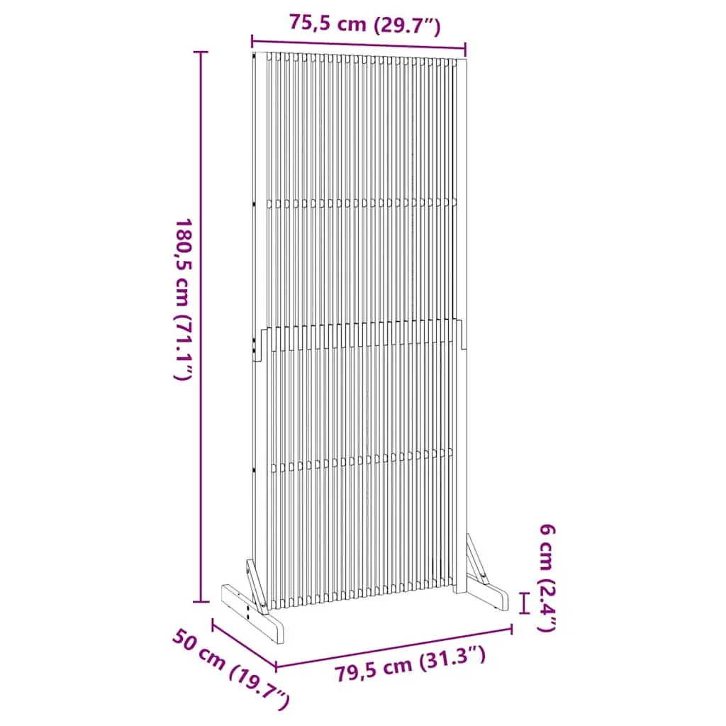 Room Divider Privacy Screen Indoor Outdoor 180.5cm Wooden Slatted Freestanding