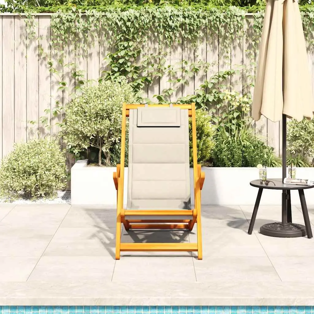 Folding Beach Chair Cream Multi-Position Reclining Armrests Outdoor Garden Camping Seat