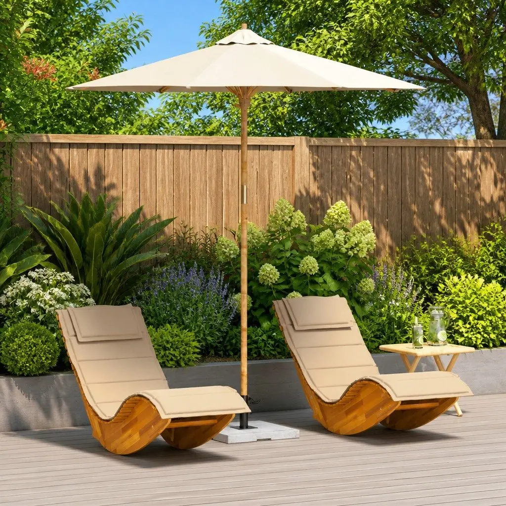 Garden Parasol Cream White Round Canopy UV-resistant Polyester Bamboo Frame Detachable Pole