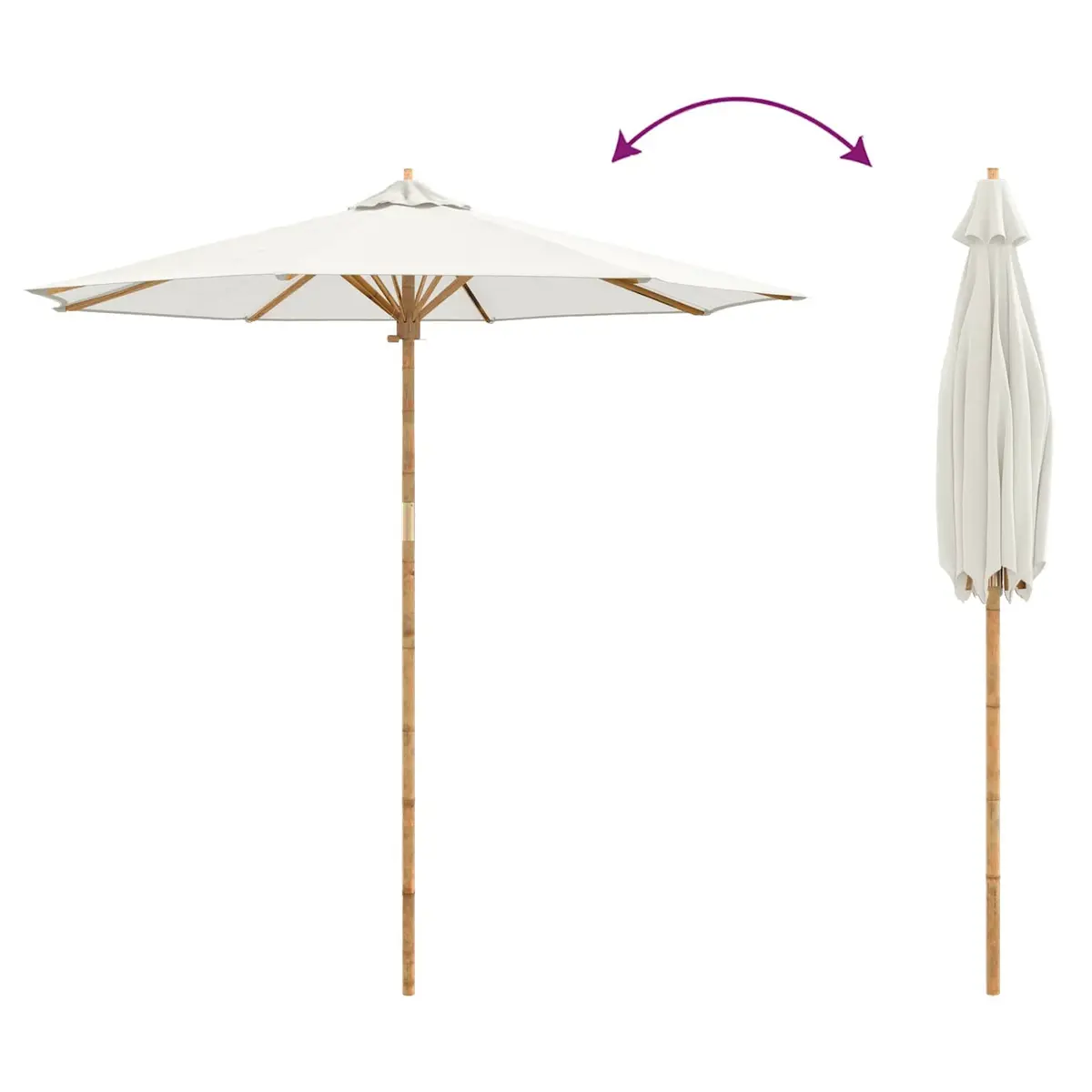 Garden Parasol Cream White Round Canopy UV-resistant Polyester Bamboo Frame Detachable Pole