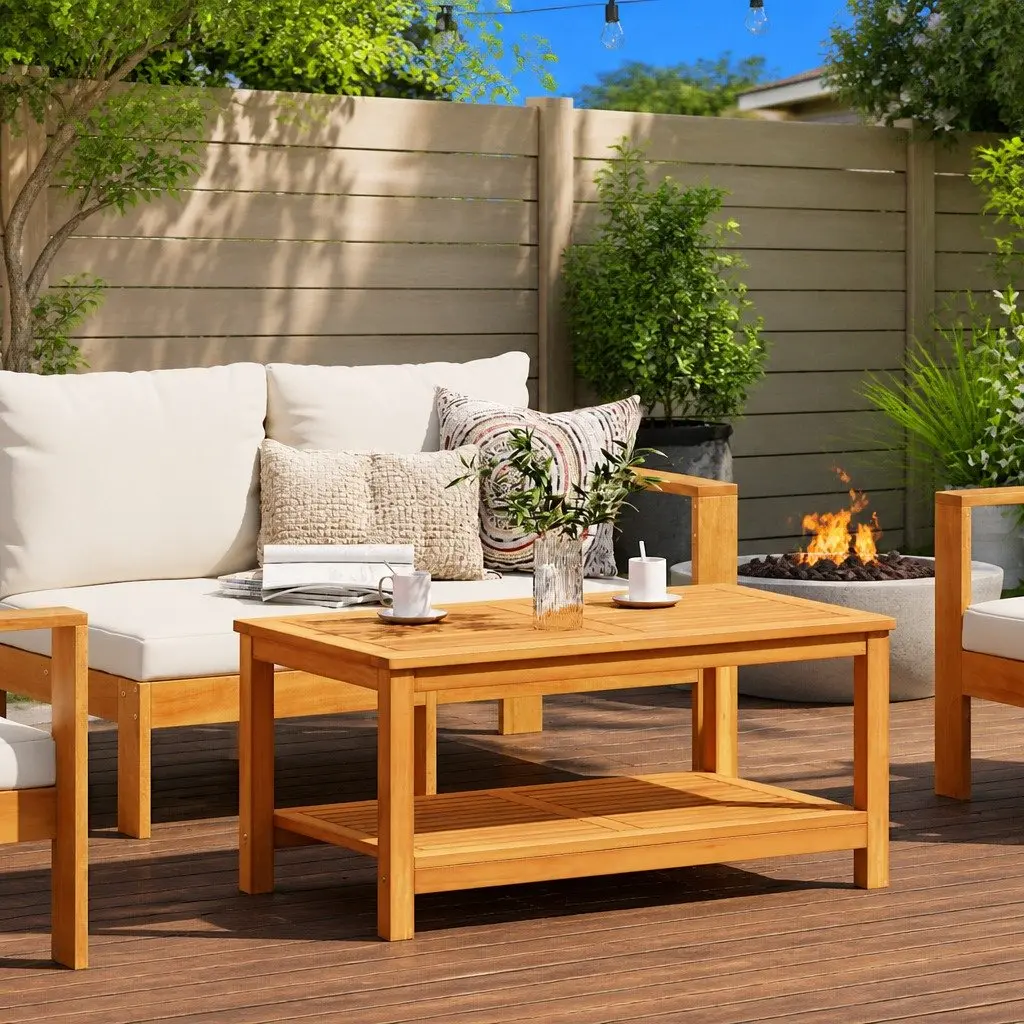 Solid Acacia Wood Side Table for Garden and Home