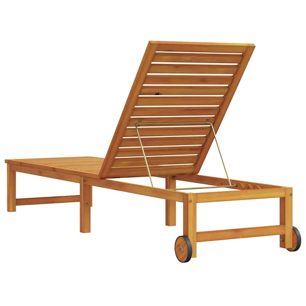 Sun Lounger Brown Acacia Wood Multi-position Adjustable Backrest