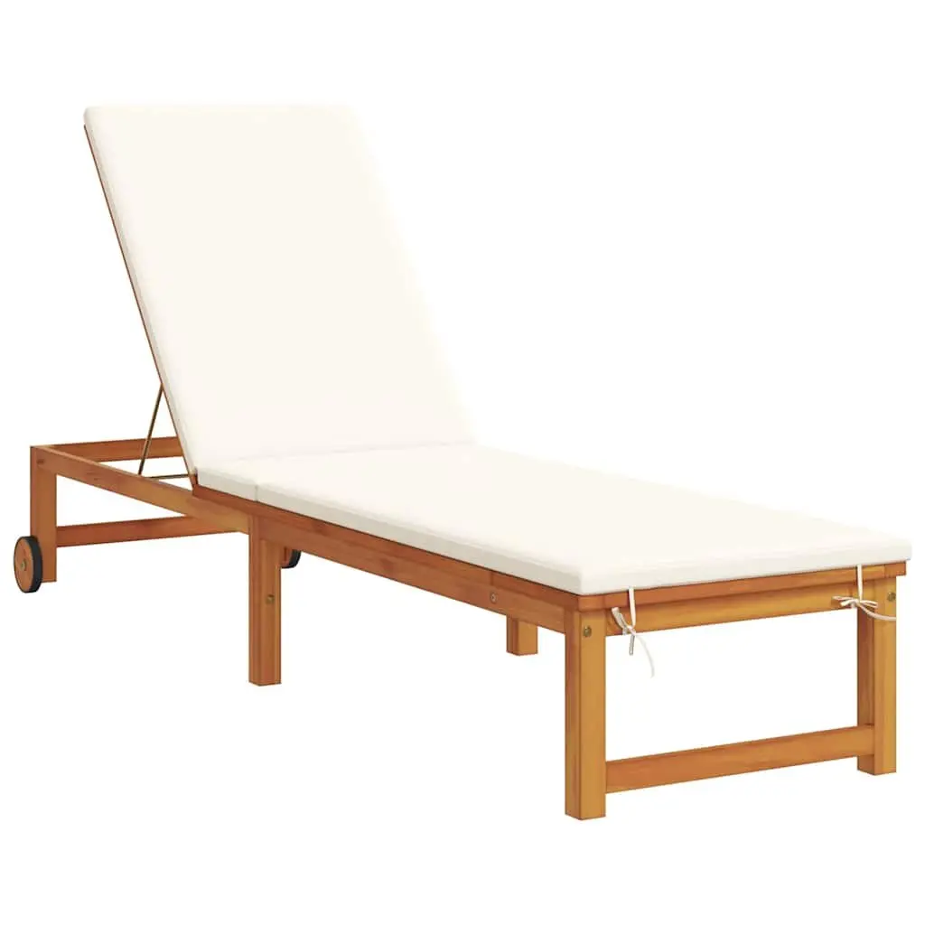 Sun Lounger Brown Adjustable Backrest Solid Acacia Wood Outdoor Garden Patio Lounge Chair