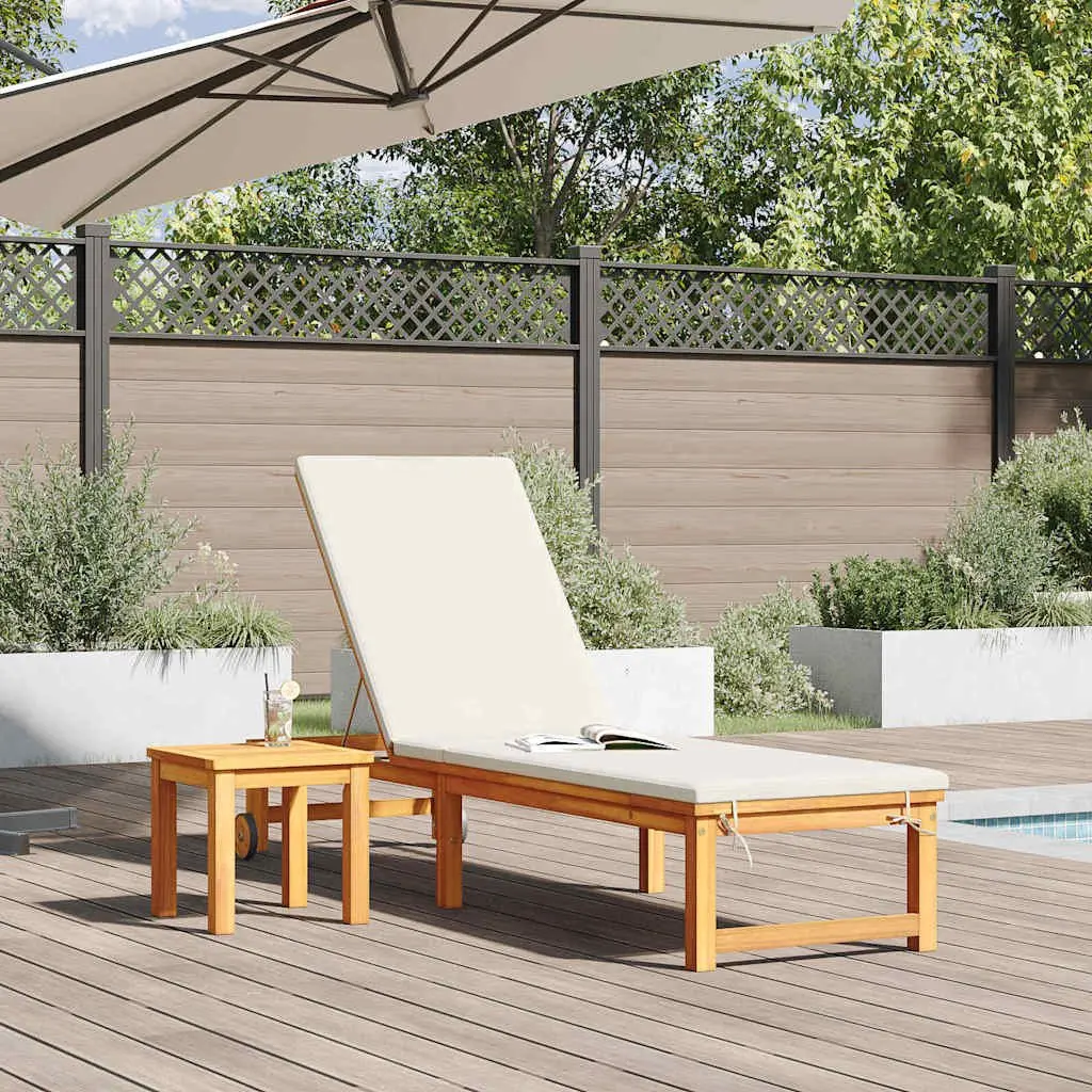 Sun Lounger Brown Adjustable Backrest Solid Acacia Wood Outdoor Garden Patio Lounge Chair