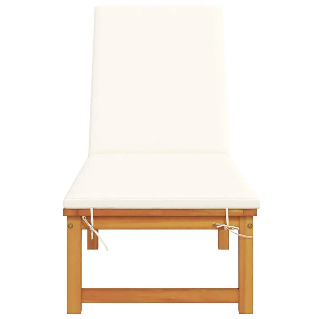 Sun Lounger Brown Adjustable Backrest Solid Acacia Wood Outdoor Garden Patio Lounge Chair