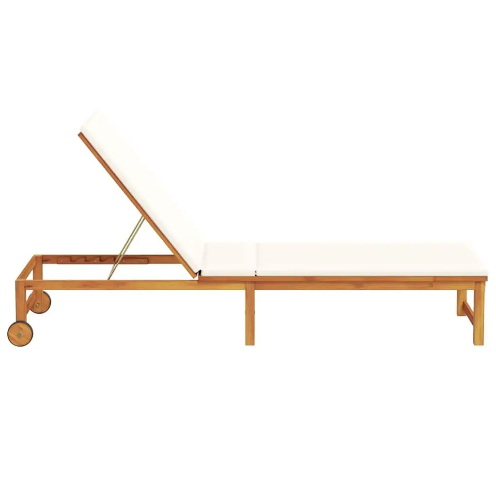 Sun Lounger Brown Adjustable Backrest Solid Acacia Wood Outdoor Garden Patio Lounge Chair