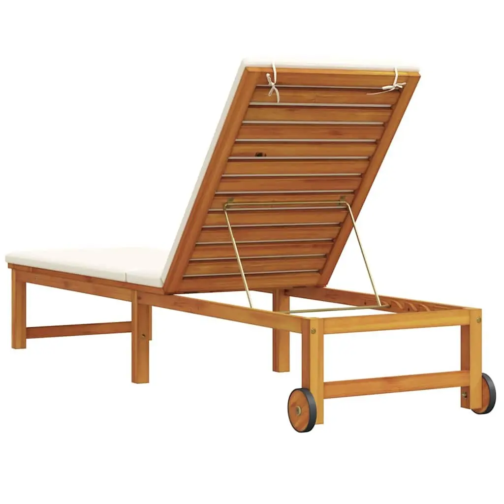 Sun Lounger Brown Adjustable Backrest Solid Acacia Wood Outdoor Garden Patio Lounge Chair