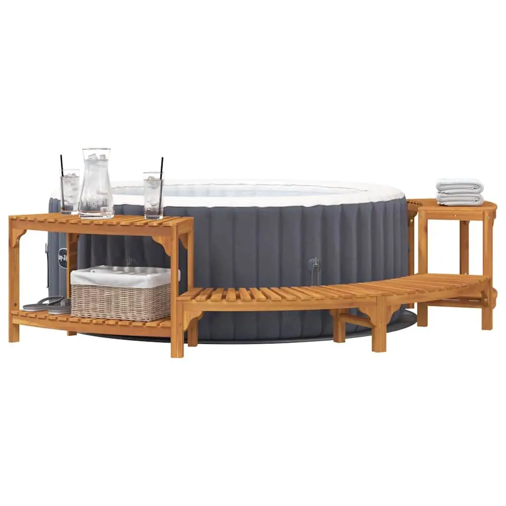 Hot Tub Surround Brown Acacia Wood Half-Round Outdoor Spa Deck 252x112x55.5cm