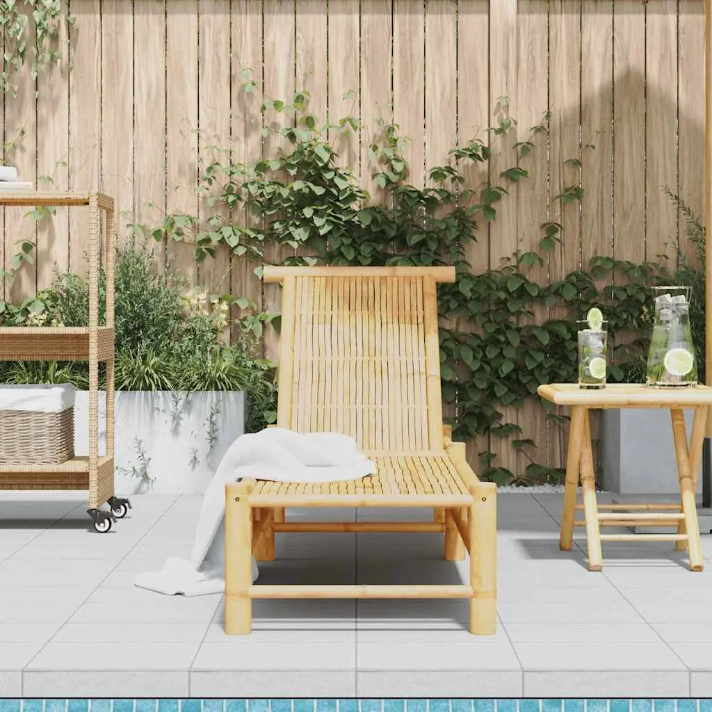 Sun Lounger Bamboo Outdoor Lounge Chair Adjustable Backrest Garden Patio Pool