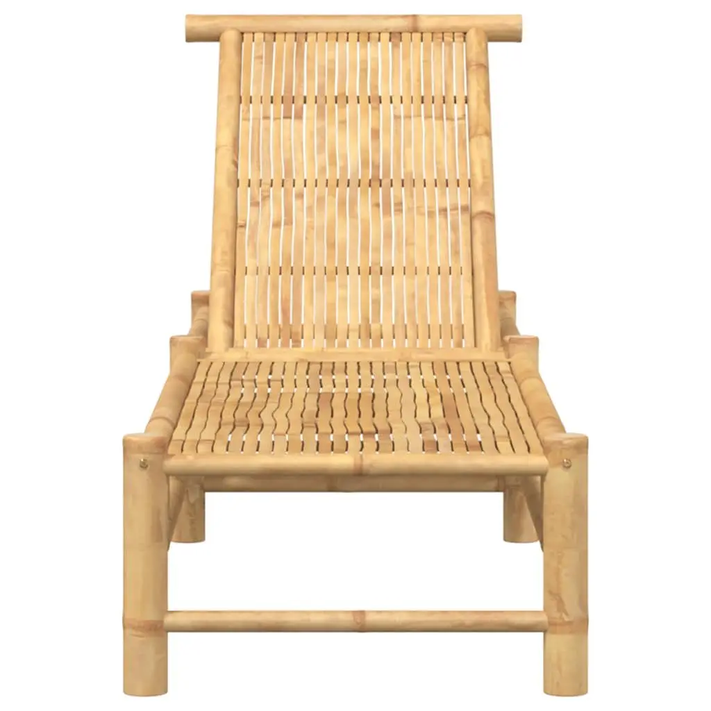 Sun Lounger Bamboo Outdoor Lounge Chair Adjustable Backrest Garden Patio Pool