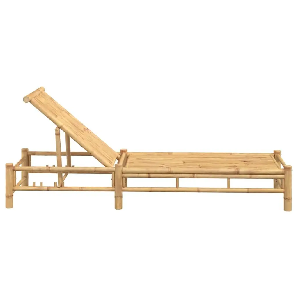 Sun Lounger Bamboo Outdoor Lounge Chair Adjustable Backrest Garden Patio Pool