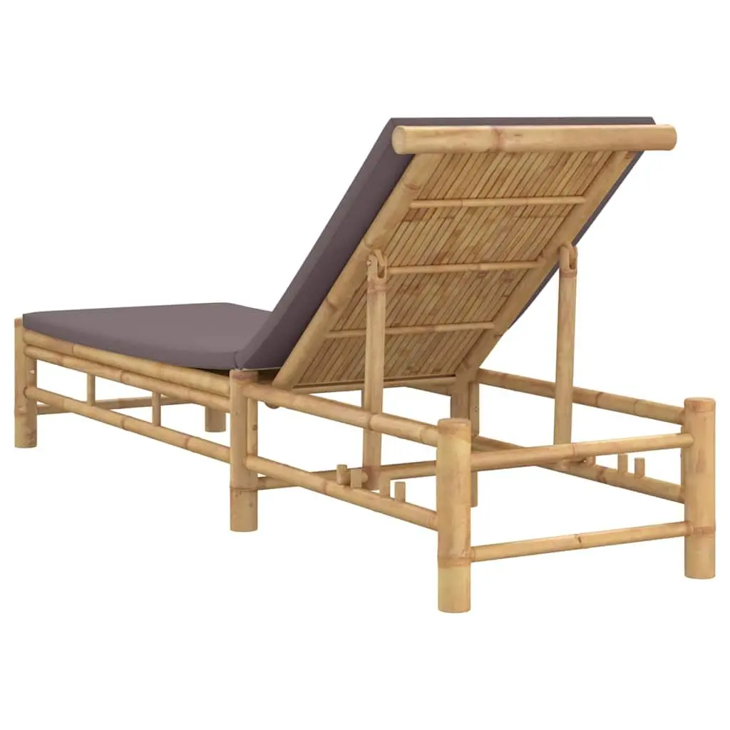 Sun Lounger Brown Bamboo Adjustable Backrest Cushion Seat